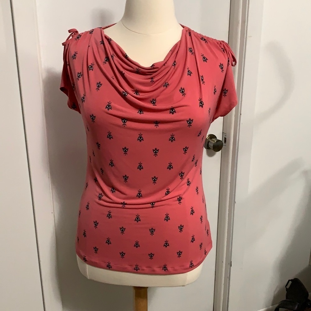 Liz Claiborne Career blouse in coral w/ cowl neck